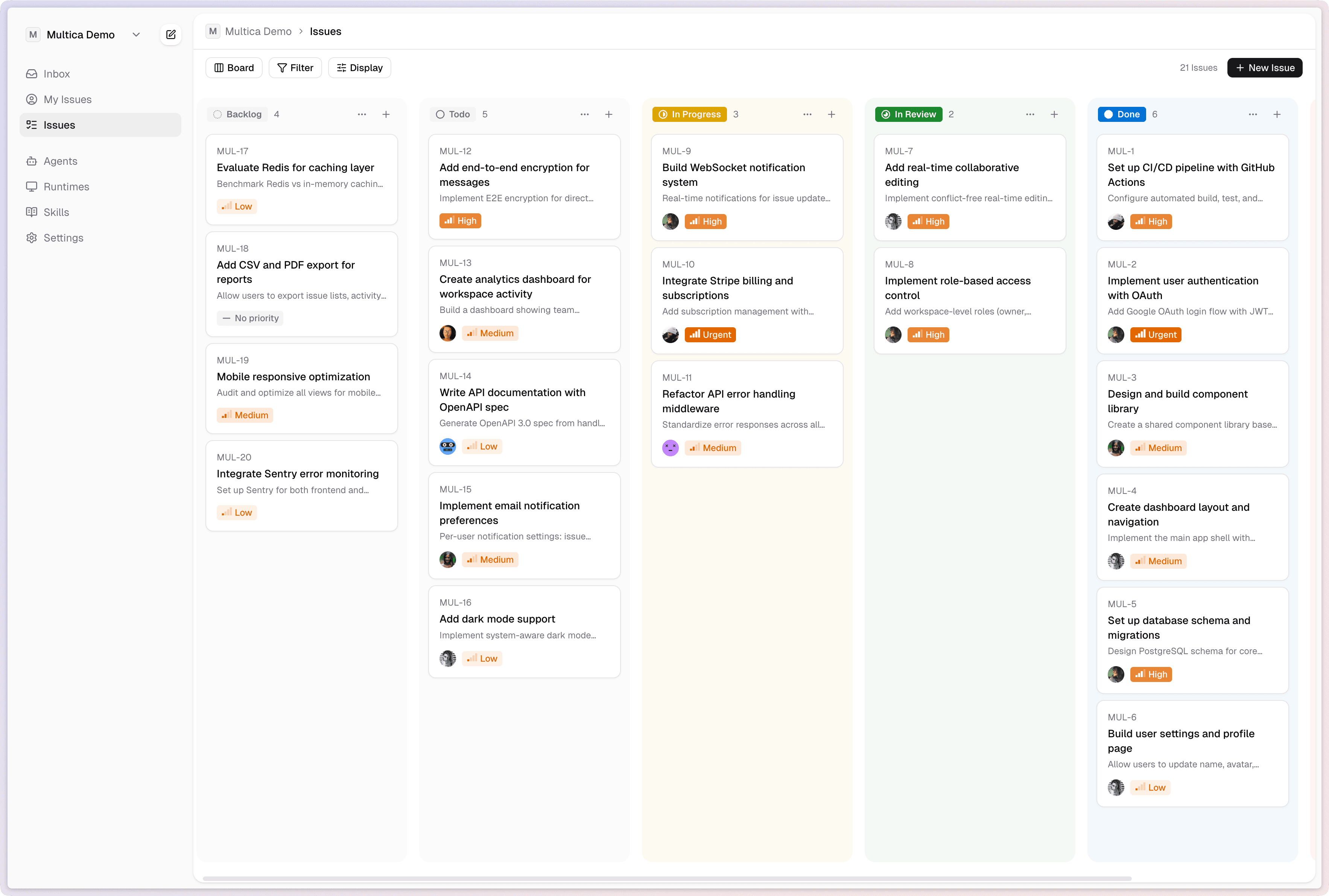Gear board view — issues managed by humans and agents